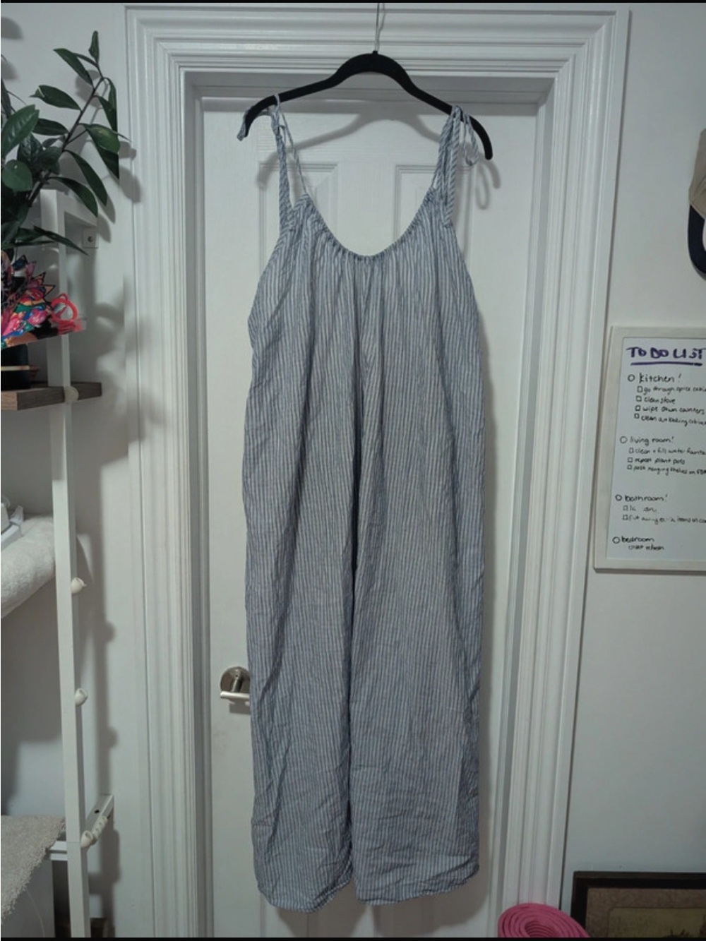 Everlane Linen Flowy Midi Dress Striped Blue Size L/XL